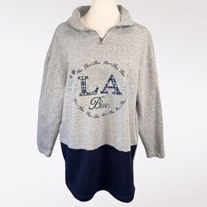 Vintage Oversized Pullover Sweatshirt Colorblock Gray Blue Medium